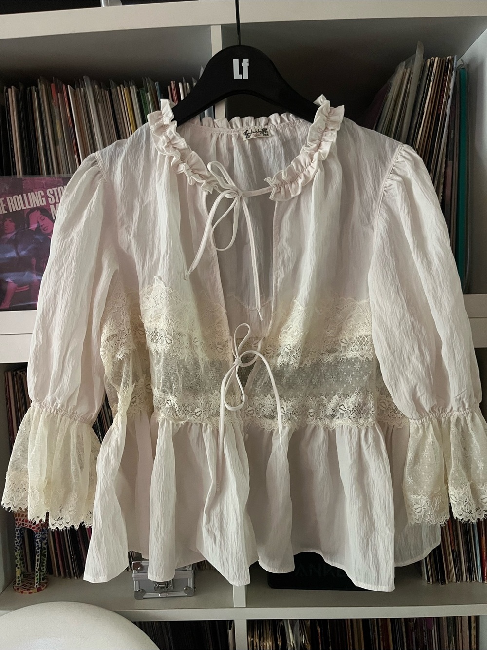 Free People Forever Young Bed Jacket Boho Lace Trim Peasant Blouse - White
